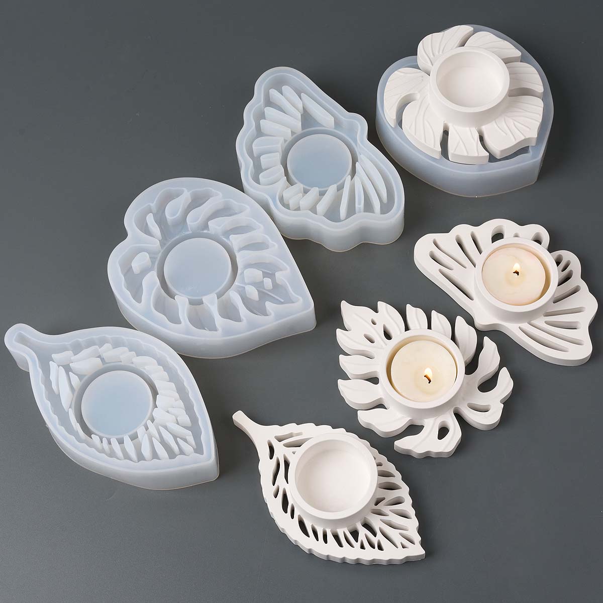 Candle Zero - Leaves Candlestick Silicone Mold DIY Handmade
