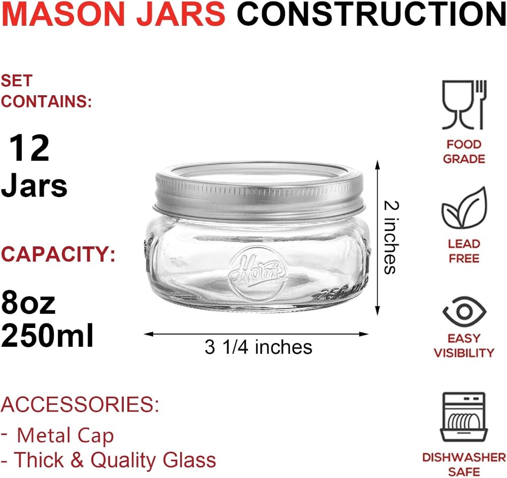 12-Pack 8oz Wide Mouth Glass M - Mason Jar 8Oz recension och pris