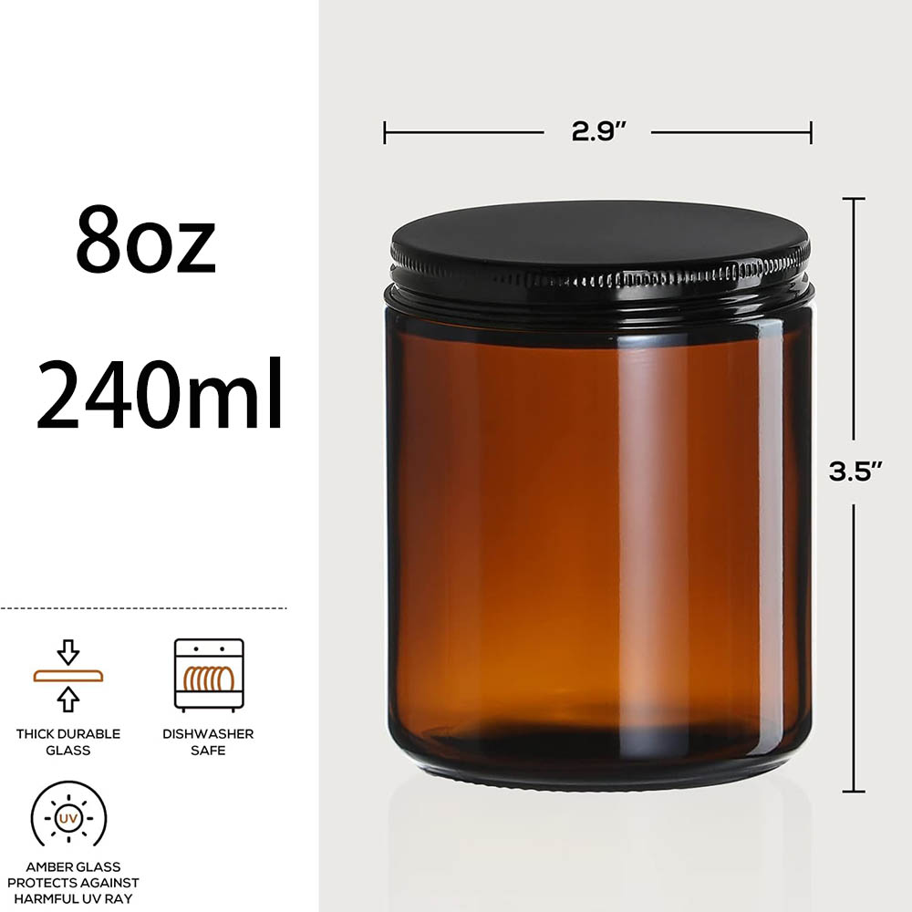 8oz Amber Glass Jars with Blac - Mason Jar 8Oz recension och pris
