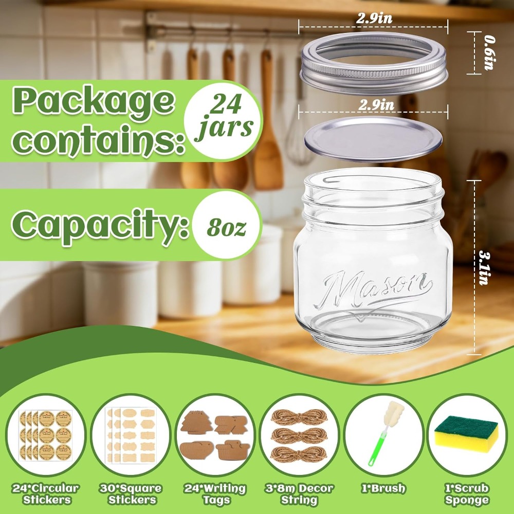 8 oz Mason Jars with Lids, 24  - Mason Jar 8Oz recension och pris